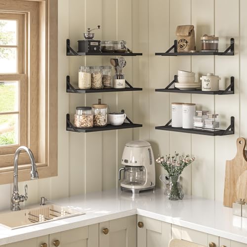 YGEOMER 16.5in Floating Shelves for Wall Home Decor, Black Set of 6