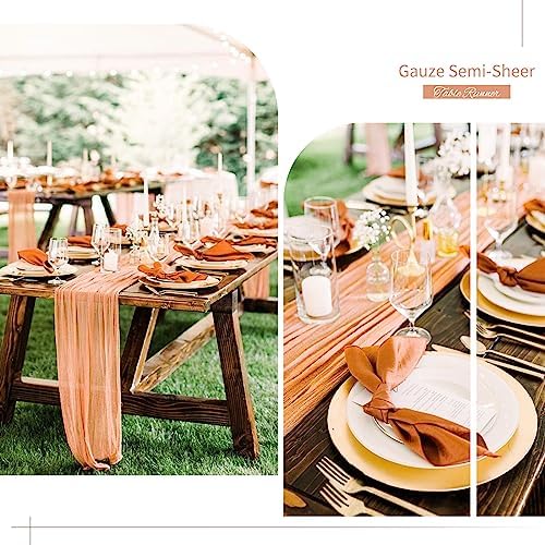 10 Pack Blush Cheesecloth Table Runner, Extra Wide 35x120 Inch