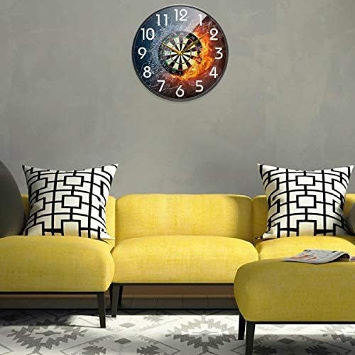 Naanle Darts Board in Fire and Water Round Wall Clock, 12 Inch Silent Battery Operated Quartz Analog Quiet Desk Clock for Home,Office,School