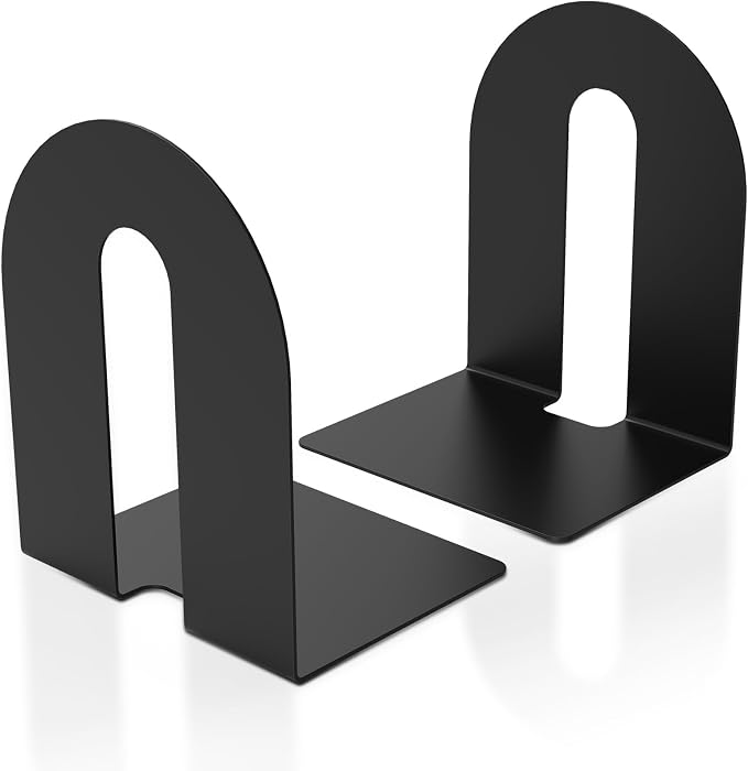 Heavy Duty 10" Bookends, 1 Pair Black Bookend for Office, Home,Bookshelves