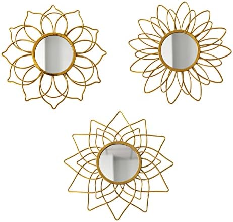 Champagne Gold Round Mirrors for Wall, Decorative Mirrors for Wall Decor | Manortang; 9 Inch; 3pcs; Circle Mirror; Modern Line Art; Handmade Article; Rustproof; Indoor & Outdoor; Great gift choice