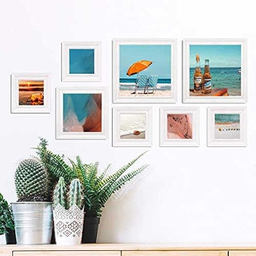 LaVie Home 8x8 Picture Frames (1 Pack, Distressed White) Rustic Photo Frame Set with High Definition Glass for Wall Mount & Table Top Display
