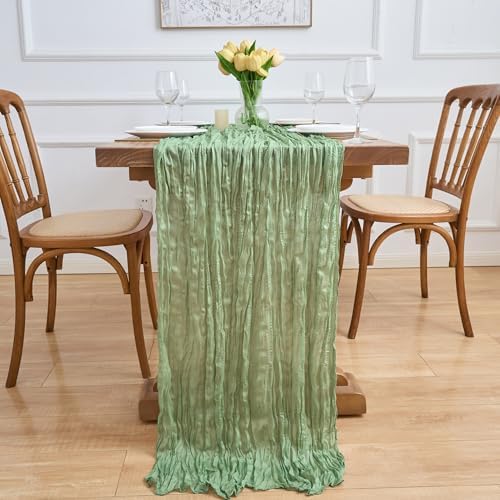 Asee'm 6pcs Sage Green Cheesecloth Table Runner Summer 10FT Gauze Sheer