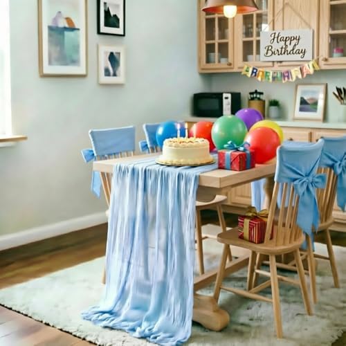 Blue Cheesecloth Table Runner Fall Boho Wedding Birthday Home Decor
