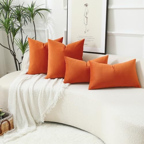 Stellhome Super Soft Velvet Throw Pillow Covers for Bed Couch Sofa Bench, 26 x 26 inch (65 cm), Burnt Orange, Pack of 2