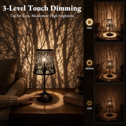 Touch Table Lamp, Tree Shadow Projection, 3-Level Dimmable Shadow Lamp