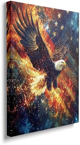 Eagle American Flag Canvas Wall Art Patriotic Pictures Art Painting Military Prints Eagle Modern Artwork for Bathroom Living Room Bedroom Office Framed Wall Decor 16"x24"