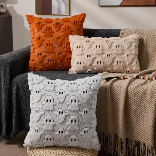 DFXSZ Halloween Pillow Covers 16x16 inch 2Pcs White Black Ghost Halloween Decor