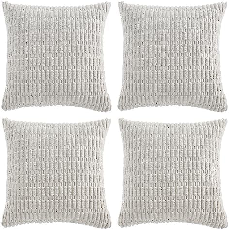 Fancy Homi 4 Packs Decorative Throw Pillow Covers for Living Room Couch Bed, Modern Farmhouse Boho Home Décor Accent Cushion Case, 20" x 20", White