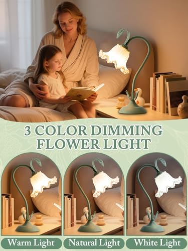 Flower Table Lamp, LED Reading Light Vintage Night light (Green Pearls)