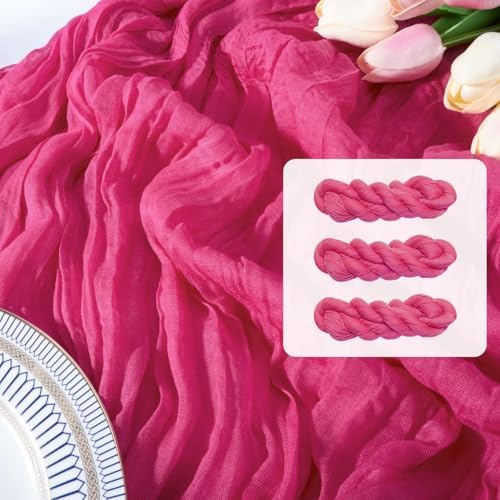 FEXIA 3Pcs Hot Pink Cheesecloth Table Runner Wedding Baby Shower Home Decor