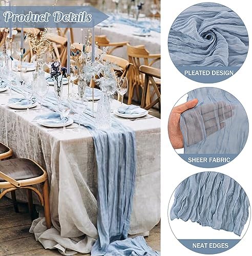 6 Pieces Dusty Blue 10FT Cheesecloth Table Runner Boho Gauze Fabric Table Runner Rustic Sheer Runner for Wedding Birthday Baby Shower Party Boho Table Decoration（Dusty Blue）