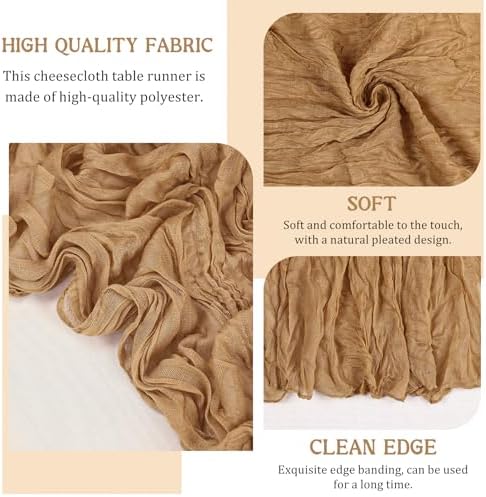 2 Pack 120 Inch Nude Cheesecloth Table Runner Boho Rustic Gauze Sheer Romantic 10 FT Long Cheese Cloth Table Runner for Bridal Baby Shower Wedding Party Birthday Holiday Home Easter Decor