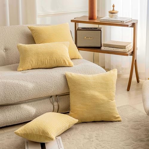 Home Brilliant Set of 2 12x20 Summer Pillow Covers Oblong Corduroy Rectangle Throw Pillow Case for Couch Chair Decor Baby Toddler Lumbar Throw Pillow Covers, 12 x 20 inch, Light Yellow