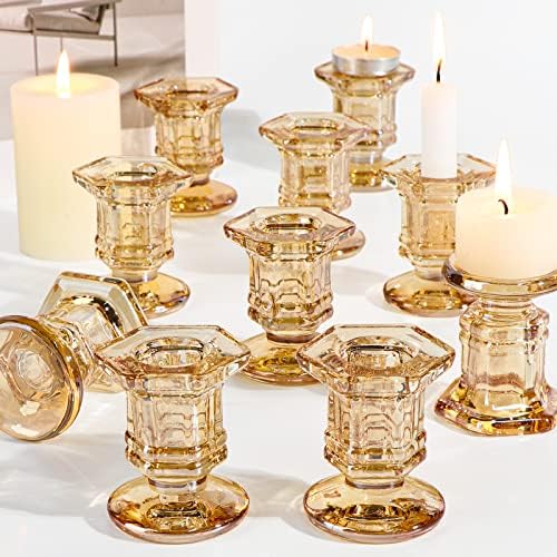 Lanttu 12 Pcs Gold Glass Candle Holders Set Candlestick Holders Bulk