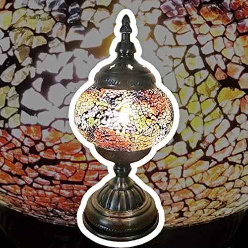 SILVERFEVER Handcrafted Mosaic Turkish Lamp Moroccan Glass Table Desk Bedside Light Bronze Base with E12 Bulb (Calm Pastels)