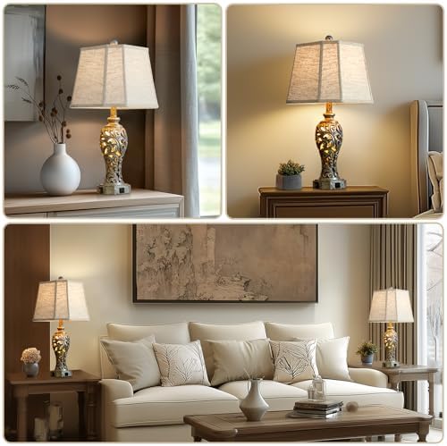 25' Vintage Table Lamps Set of 2 for Living Room with USB C+A