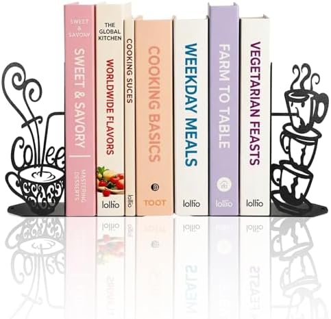 ENCIMART Creative Coffee Book Ends for Shelves Metal Bookends Decorative