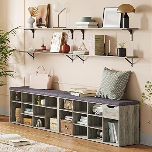 DINZI LVJ Long Wall Shelves, 47.3Inch Wooden Wall Mounted Shelves, Set of 2