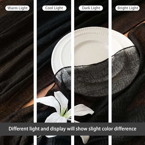 6Pcs Cheesecloth Table Runner Black 10FT Boho Gauze Cheese Cloth Table Runners 120 Inches Long Rustic Sheer for Centerpiece Home Party Christmas Wedding Baby Shower Spring Easter Decor