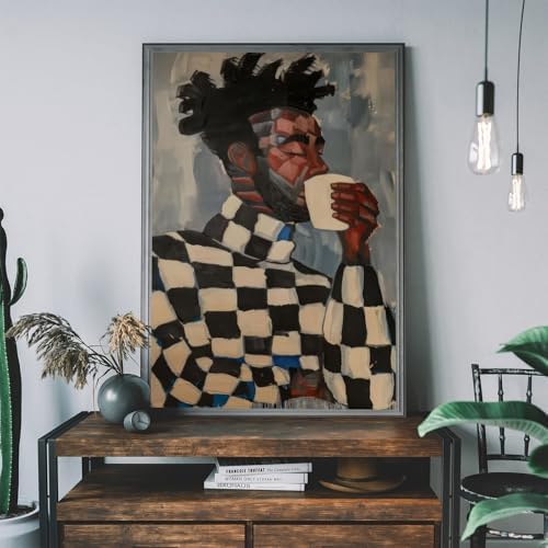 Abstract Black Man Wall Art African American Wall Decor, 16"x24" Unframed | Geometric People Painting Poster, Contemporary Artwork, Afro Men Modern Canvas Prints, Black Man Coffee Lover Print