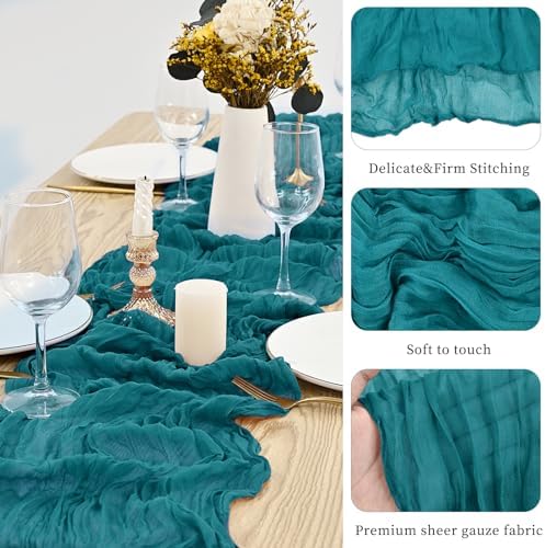10 Pack Teal Table Runner 10Ft Cheesecloth Table Runner Boho Gauze Cheese Cloth Table Runners Romantic Turquoise Table Runners for Wedding Party Bridal Shower