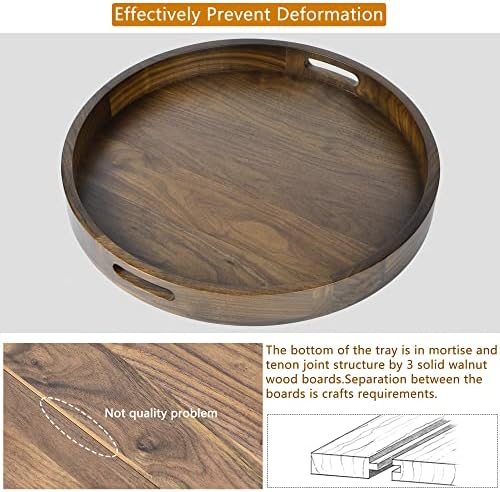 26" Round 2XL Handmade Black Walnut Wood Ottoman Tray with Handle