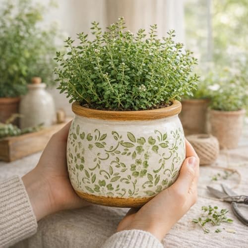 Vintage Ceramic Flower Pot, 6.5 & 9in, with Drainage & Filter