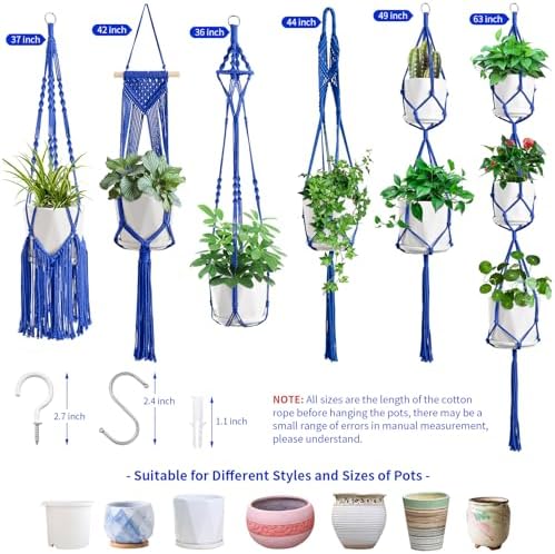 SFENNGPET Macrame Plant Hangers, 6Pack Hanging Planters for Indoor Plants