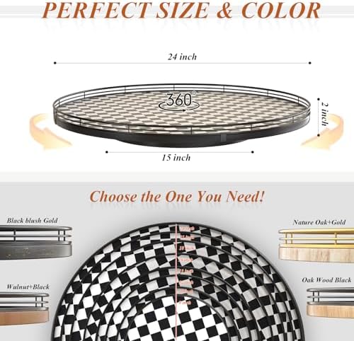 AMH 24-Inch Black and White Checkerboard Lazy Susan Decorative Tray