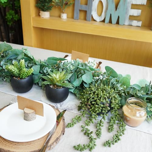 Winlyn Set of 3 Artificial Succulents Plants in Black Cement Planters Faux Potted Plants Aloe String of Pearls Donkey Tail Small House Plants 5" Tall for Table Shelf Home Office Bathroom Living Room