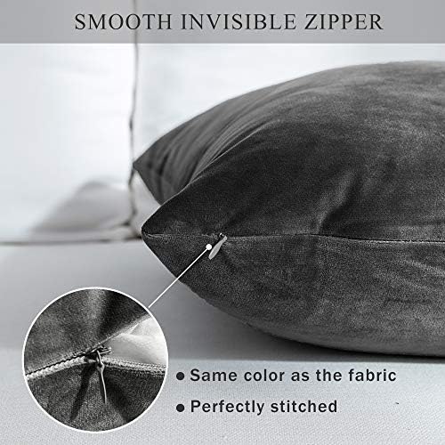 Stellhome Soft Velvet Throw Pillow Covers Square Decorative Cushion Covers for Bed Couch Sofa Bench, 18 x 18 inch (45 x 45 cm), Dark Grey, Pack of 2