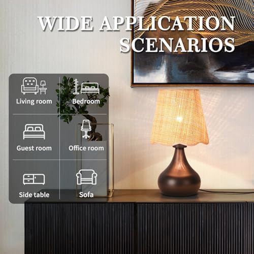 Ziqqeelam Oil Rubbed Bronze Small Table Lamp Touch Control, Farmhouse Bedside Lamps for Nightstand, Vintage Small Table Lamps for Small Spaces for Bedroom, Kitchen Counter, End of Table, Office