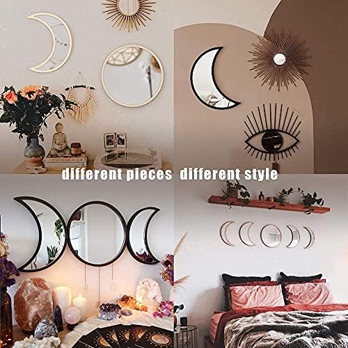 MAXROCK Scandinavian Natural Decor Acrylic Moonphase Mirrors, Moon Phase Mirror Set, Bohemian Wall Decoration for Living Room Bedroom（Not Actual Mirror)