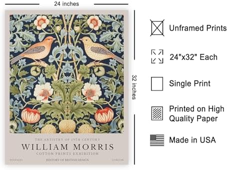 Poster Master Strawberry Thief Print - William Morris Poster - Botanical Flower & Animal Art - Exhibition Wall Design - Floral Bird Artwork - Office or Bedroom Wall Decor - 24x32 UNFRAMED Wall Piece