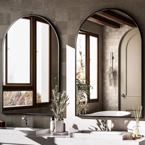 Bathroom Mirrors for Over Sink, 26"x38" Arched Mirror for Wall, Metal Black Framed Mirrors Modern Vanity Mirror for Bathroom Living Room, Bedroom and Entryway, Black