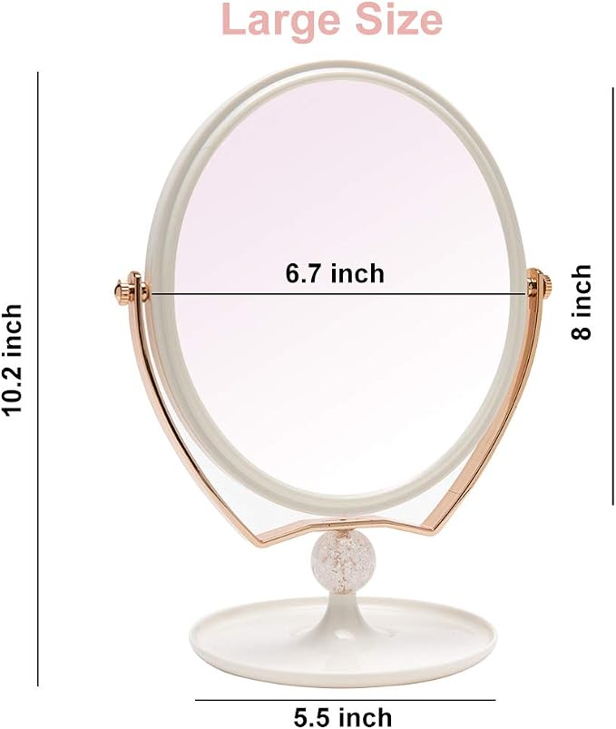 YEAKE Magnifying Makeup Vanity Mirror,ABS Plastic Double Sided 3X Magnification 360°Swivel Beauty Make Up Mirror Cosmetic Table Desk Mirror 8" Oval