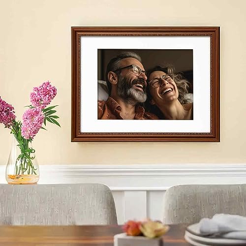 12x16 in Wood Classic Gallery Poster Picture Frame 2 Pack, Gold Ornate Beaded Inner, Matted for 9x12 Photo, Vertical or Horizontal Wall Mount Display, Brushed Brown Brass