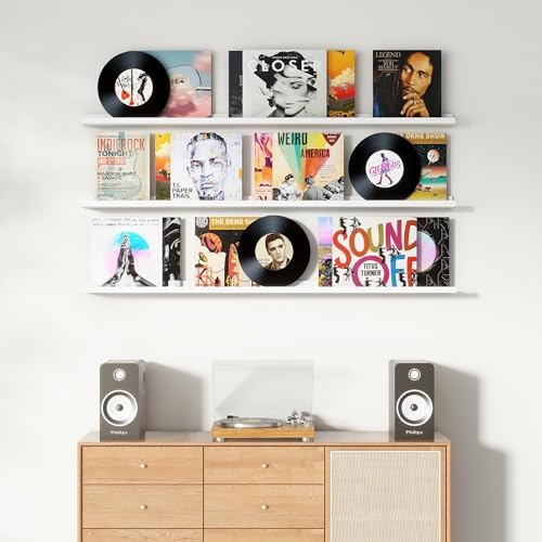 Axeman Picture Ledge Shelf, 55 Inch White Floating Shelves Set of 3