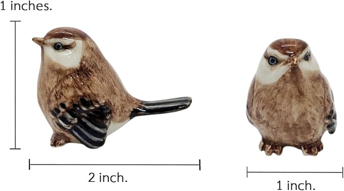 WitnyStore Tiny 2" Brown Standing Eurasian Sparrow Bird Figurine - Miniature Hand Made Painted Ceramic Birds Aves Colorful Porcelain Feathered Animals Cute Decorative Collectible Figures Décor Gifts