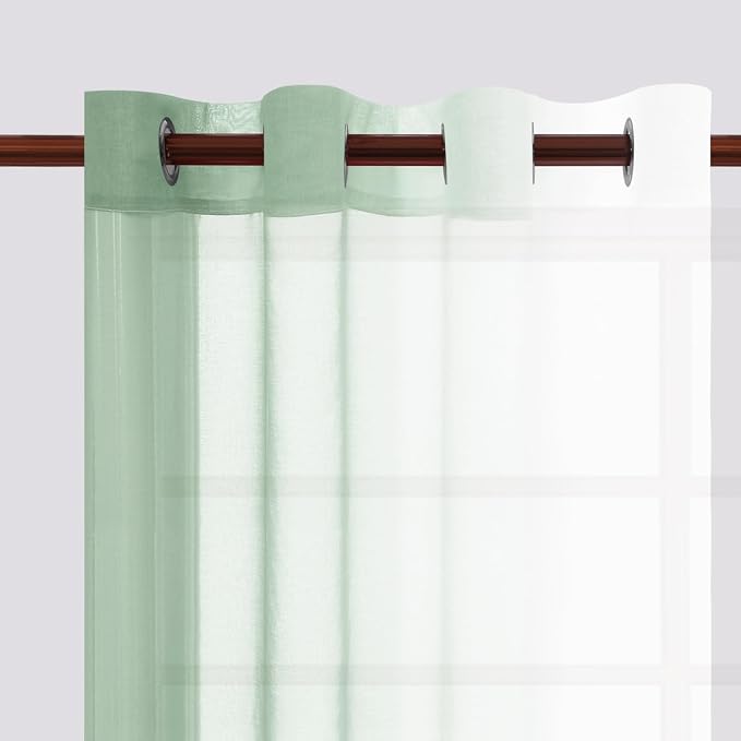 DWCN Light Sage Faux Linen Ombre Sheer Curtains - 84 inches Long Gradient Semi Voile Curtains for Bedroom and Living Room, Set of 2 Grommet Top Window Curtain Panels, 52 x 84 Inches Long, Sage Green