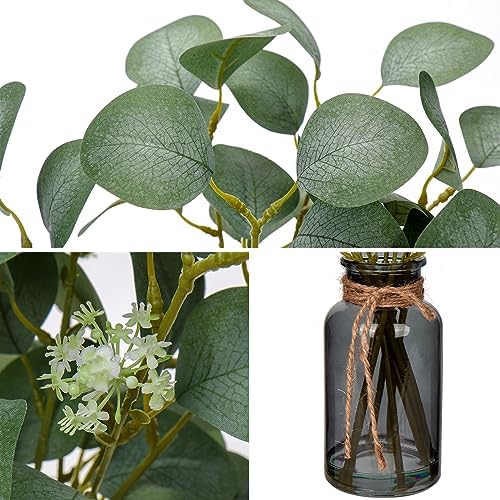 Artificial Eucalyptus Stems Fake Plants in Glass Vase with Faux Water