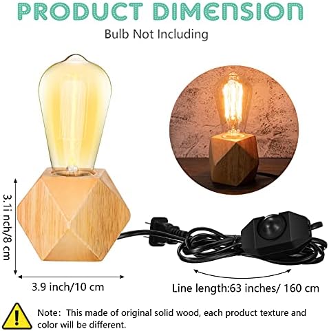 Riakrum 2 Pieces Industrial Wooden Lamp Base E26/ E27 Vintage Desk Lamp with Switch Plug Wood Small Lamp Base Polygon Industrial Night Light Boho Decor for Living Room Bedroom (No Bulb)