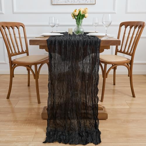 Asee'm Black Cheesecloth Table Runner Halloween 10FT Fall Boho Gauze Sheer