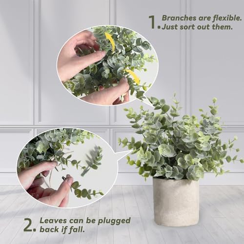 4 Pack Small Potted Eucalyptus Fake Plants for Bathroom Shelf