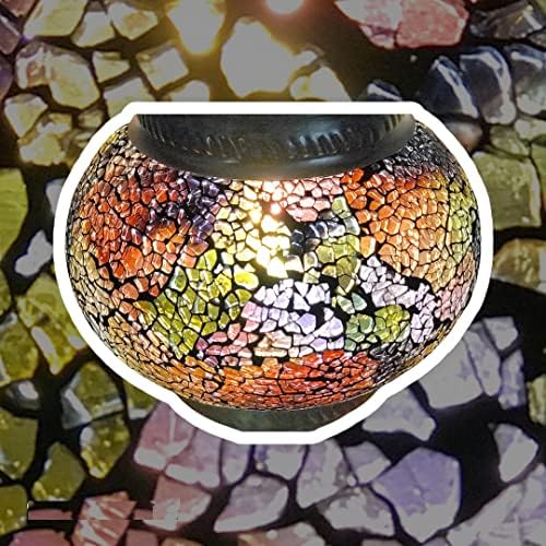 SILVERFEVER Handcrafted Mosaic Turkish Lamp Moroccan Glass Table Desk Bedside Light Bronze Base with E12 Bulb (Calm Pastels)