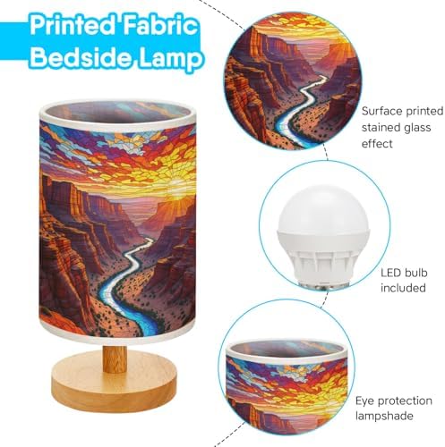 Red Canyon in The Wild West Table Lamp LED 3-Color Pressed Bedside, Red Canyon in The Wild West Shade Lamp with Wood Base for Bedroom Living Room Desk Office TL01