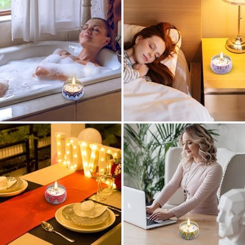 Scented Candles Gift Set for Women 4 Pack Soy Wax Candles with Dried Flowers Reusable Tin Aromatherapy Relaxation Gift for Birthday Mothers Day Valentines Day