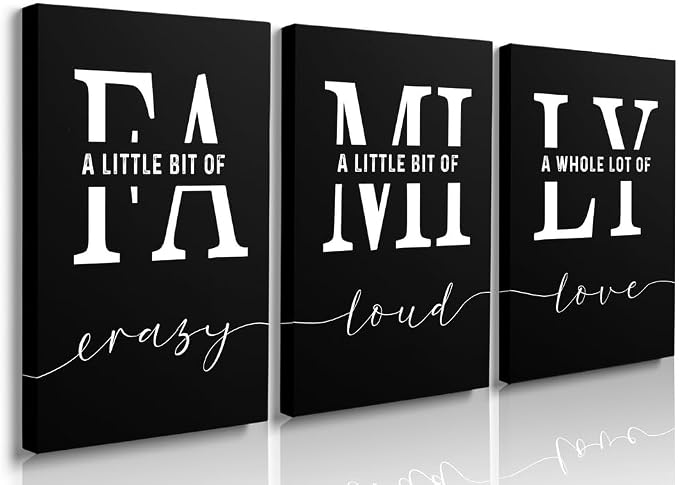 GUBIYU Home Wall Art for Living Room & Dining Room - Inspirational Quotes Poster 'A Little Bit of Crazy' Print, Family Quotes, Black 20"x28"