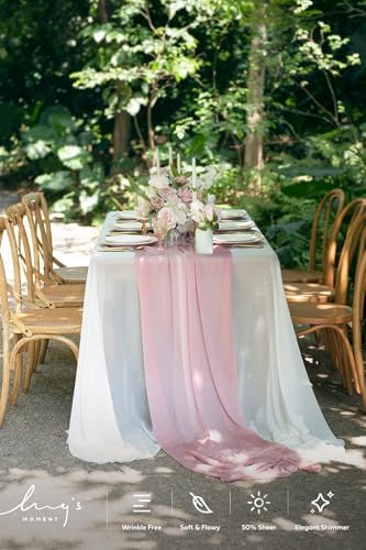 Ling's Moment 14Ft Dusty Rose Table Runner, Wedding Chiffon Table Runners